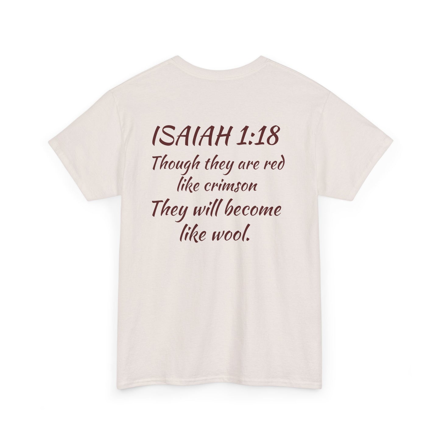 Scarlet to Snow Christian T-Shirt – Isaiah 1:18 Bible Verse Tee – Faith-Based Apparel – Unisex Heavy Cotton Tee