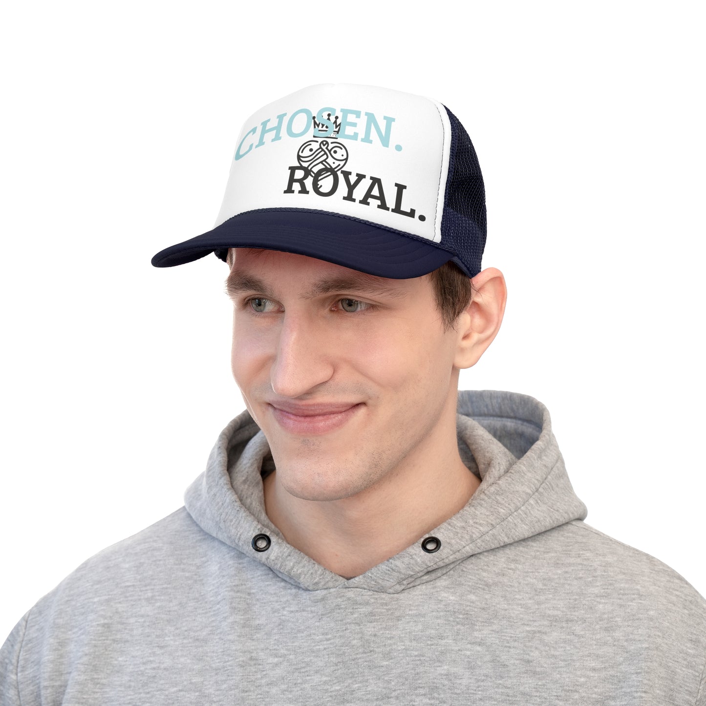 Chosen Royal Trucker Cap - Powder Blue and Charcoal Gray Minimalist Design