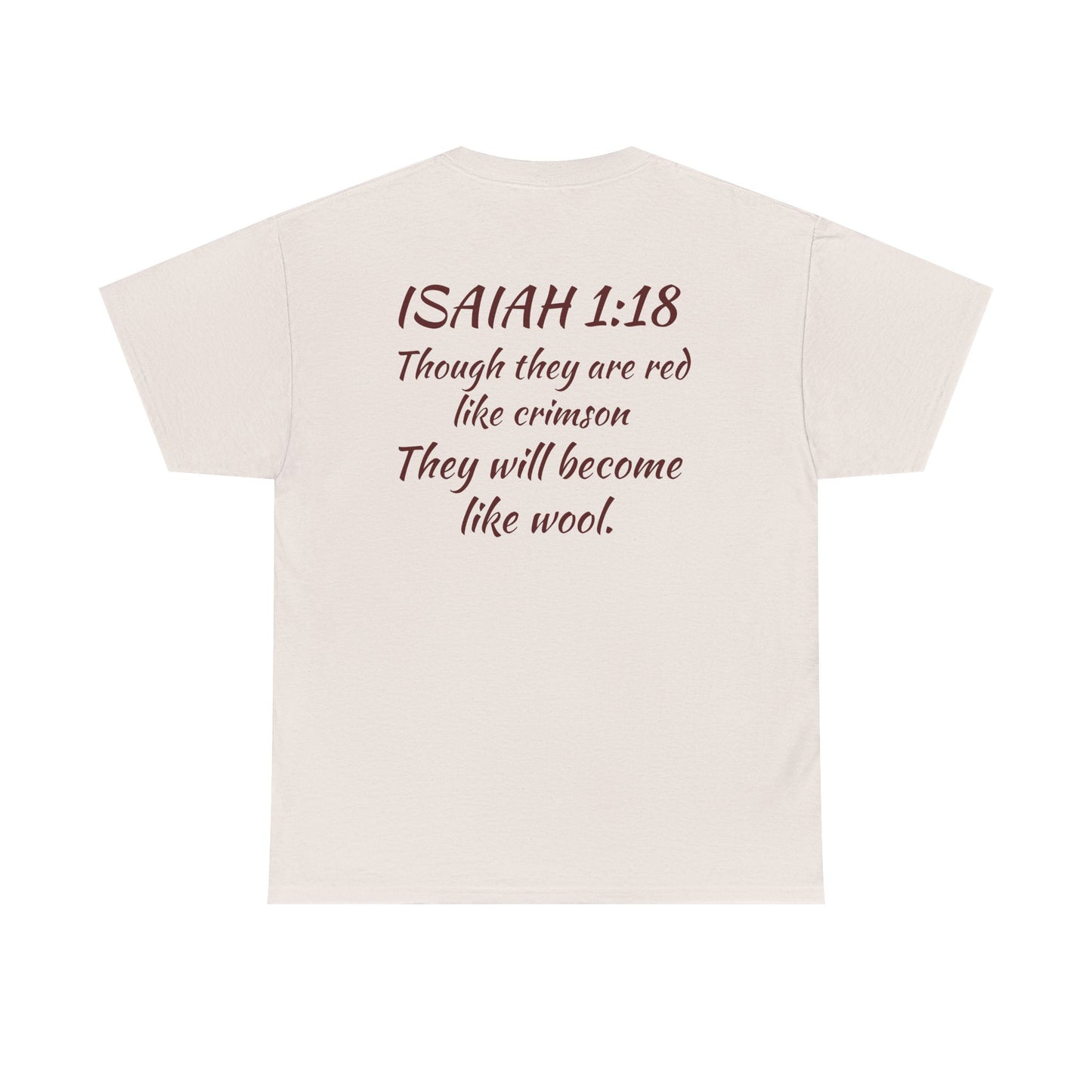 Scarlet to Snow Christian T-Shirt – Isaiah 1:18 Bible Verse Tee – Faith-Based Apparel – Unisex Heavy Cotton Tee