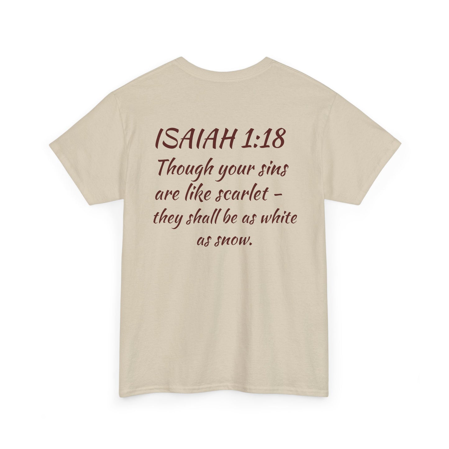 Scarlet to Snow Christian T-Shirt – Isaiah 1:18 Bible Verse Tee – Faith-Based Apparel – Unisex Heavy Cotton Tee