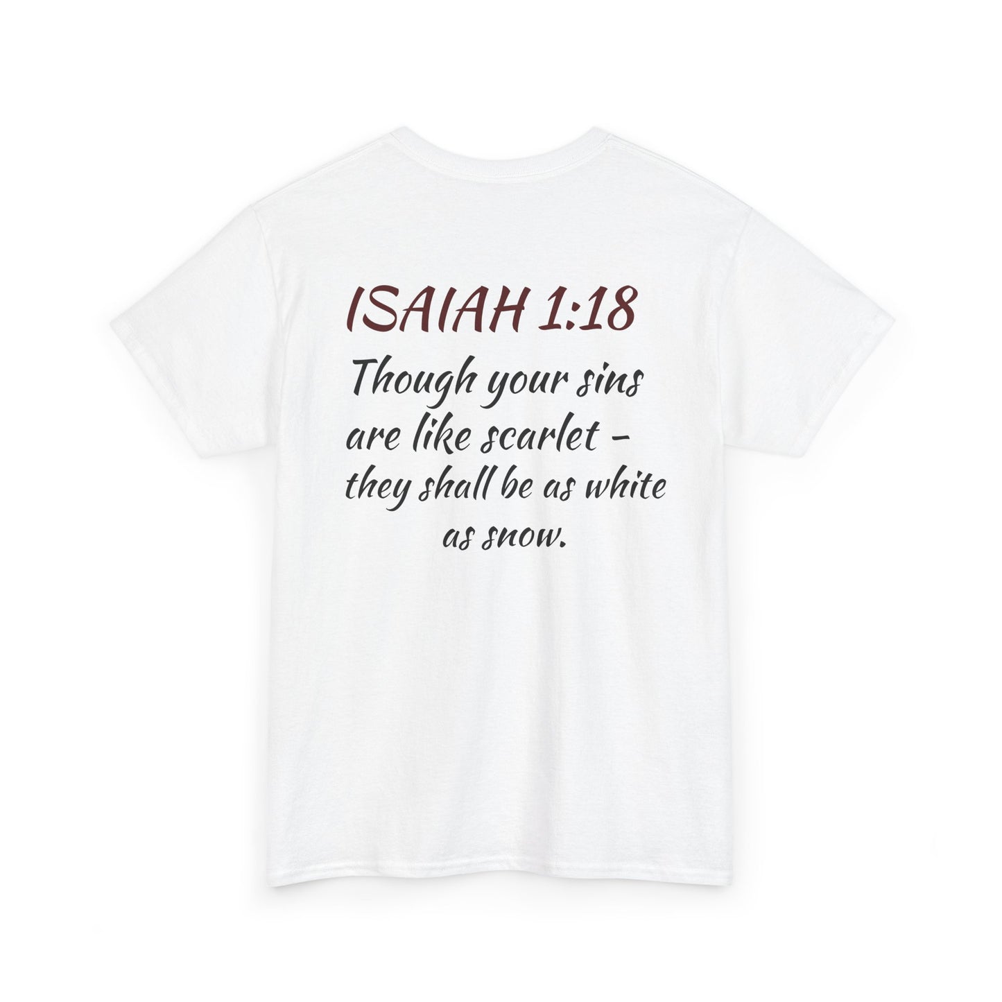 Scarlet to Snow Christian T-Shirt – Isaiah 1:18 Bible Verse Tee – Faith-Based Apparel – Unisex Heavy Cotton Tee
